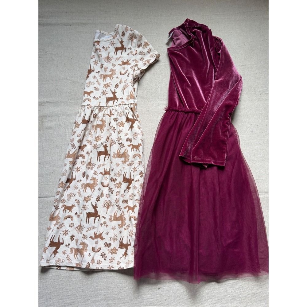 Wonder Nation Girls Dress Bundle XL 14-16 Velvet Tulle & Deer Print 2 Pack